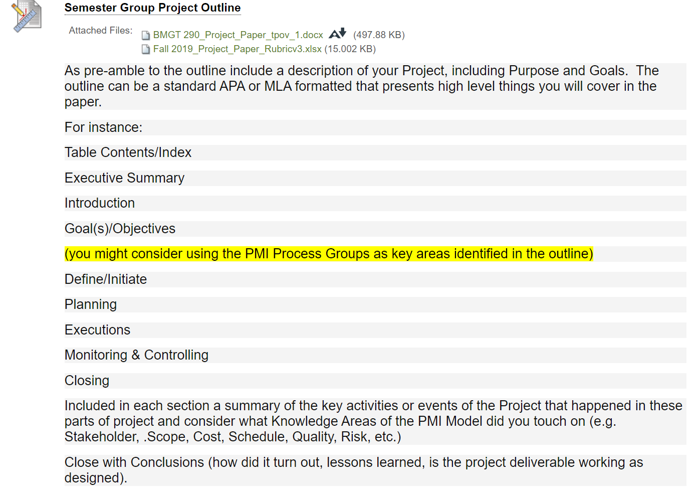 Solved Semester Group Project Outline Attached Files: BMGT | Chegg.com