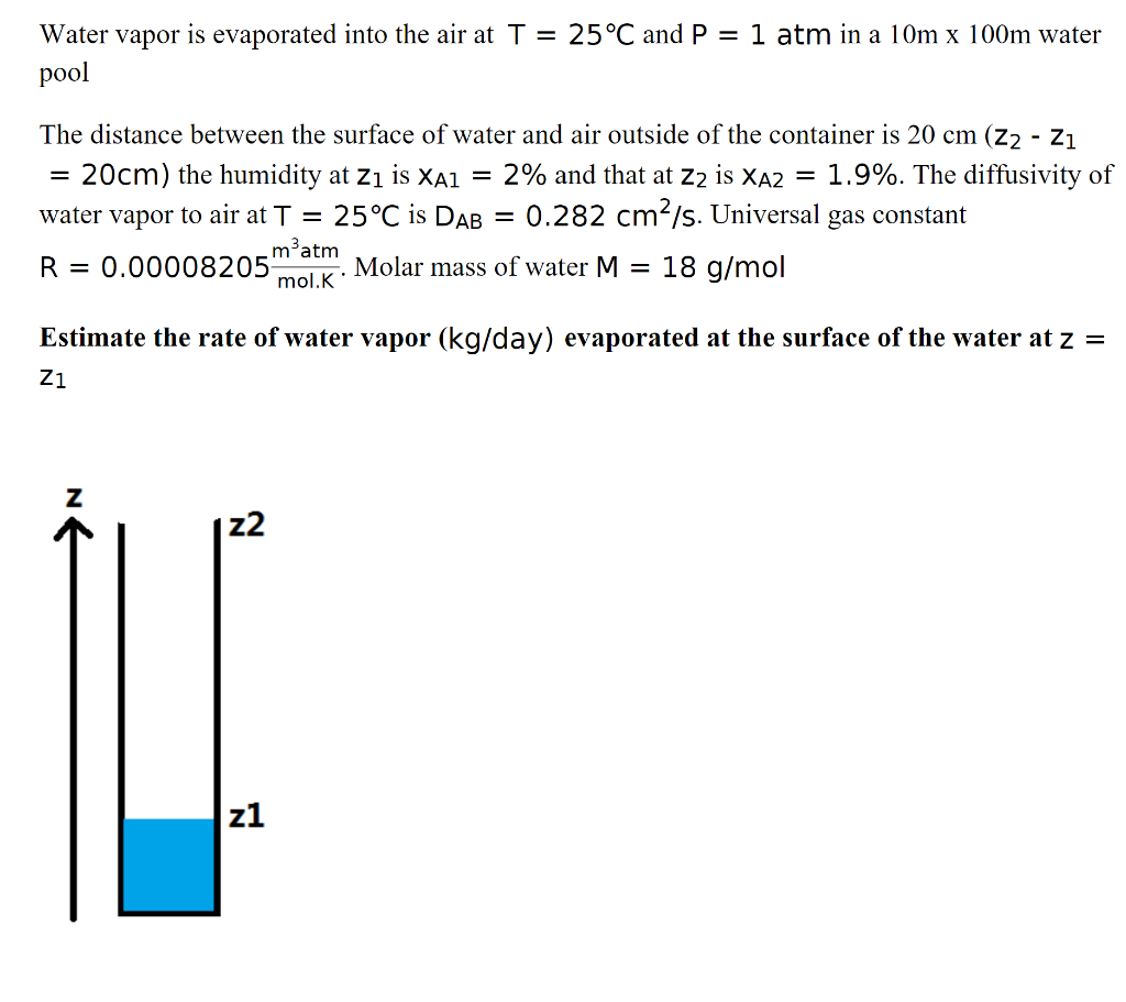 Solved Water vapor is evaporated into the air at T=25∘C and | Chegg.com
