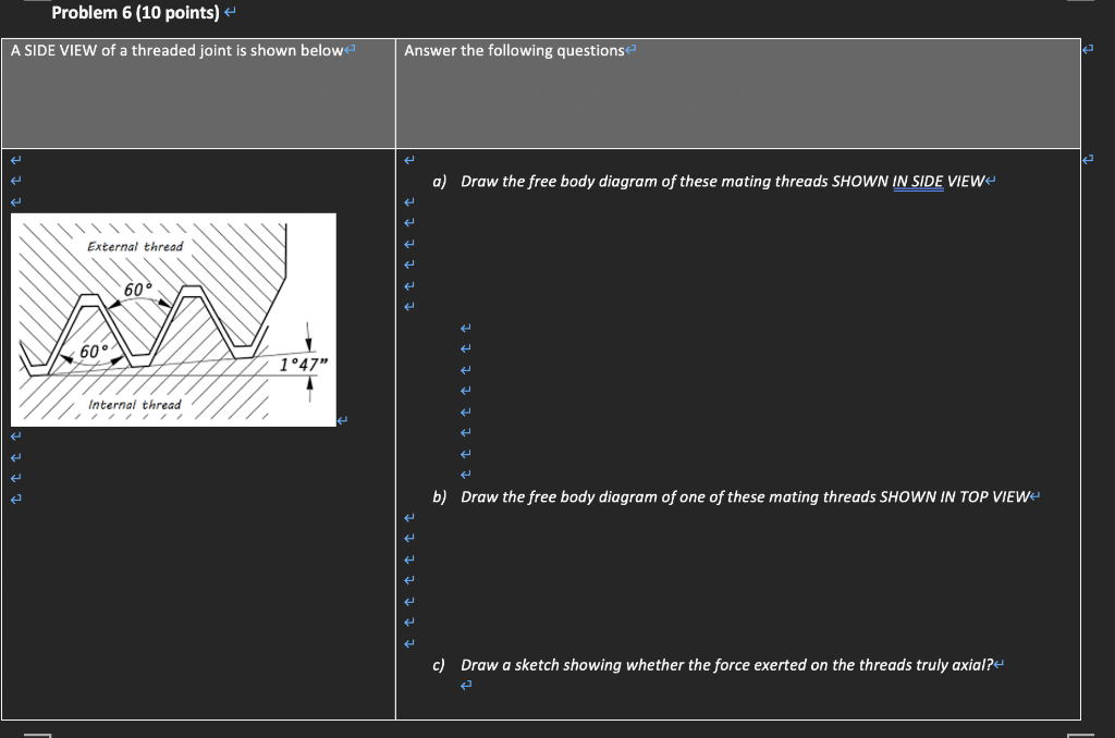 Solved Problem 6 (10 points) A SIDE VIEW of a threaded joint | Chegg.com