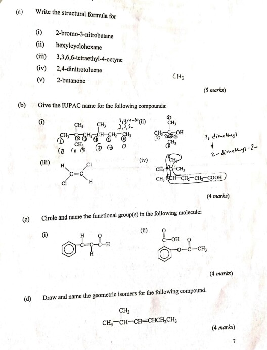 Solved Write the structural formula for (a) (i) | Chegg.com