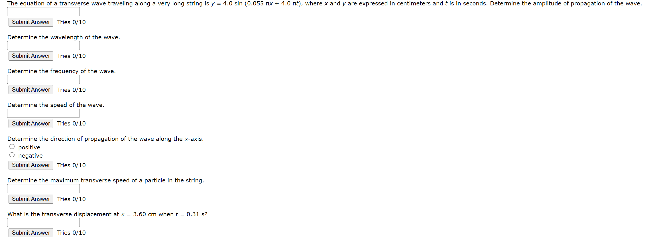 Solved Tries 0/10 Determine the wavelength of the wave. | Chegg.com
