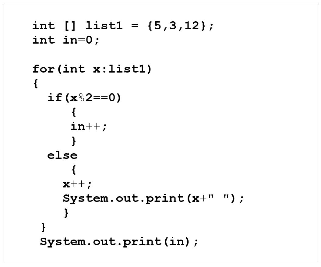 Solved = {5,3,12}; int [] listi int in=0; for (int x:listi) | Chegg.com