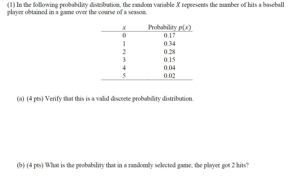 Solved (1) In the following probability distribution, the | Chegg.com