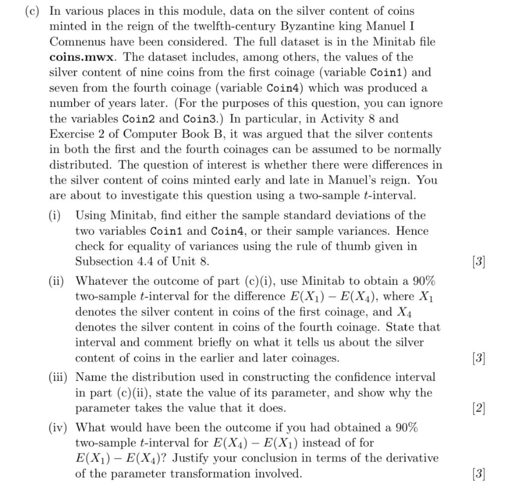 Solved (c) In various places in this module, data on the | Chegg.com