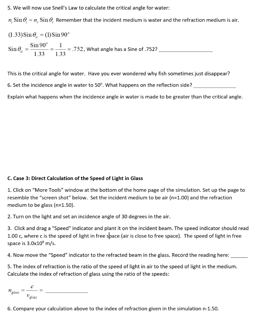 Solved 5. We will now use Snell's Law to calculate the | Chegg.com