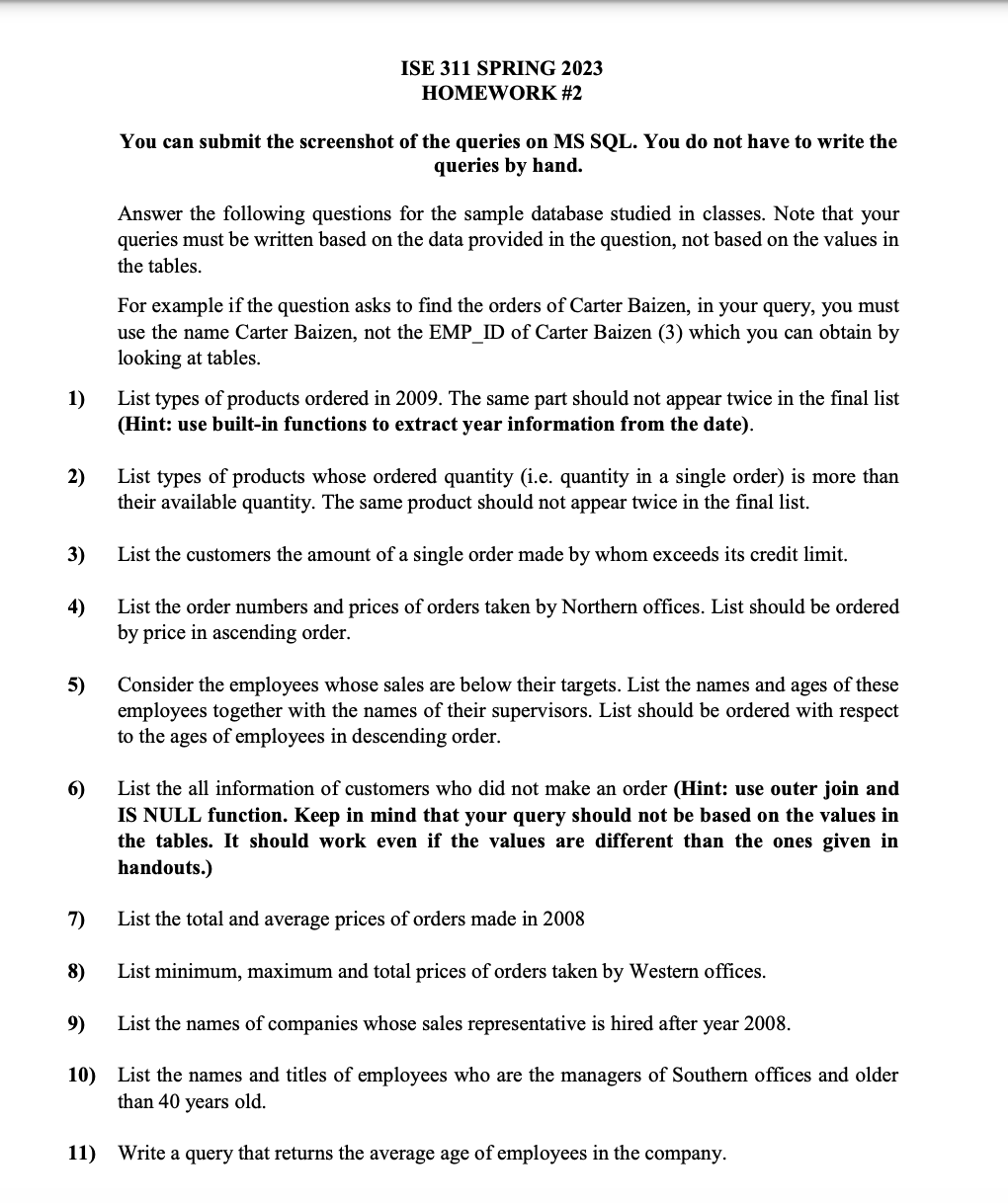ISE 311 SPRING 2023 HOMEWORK \#2 You can submit the | Chegg.com