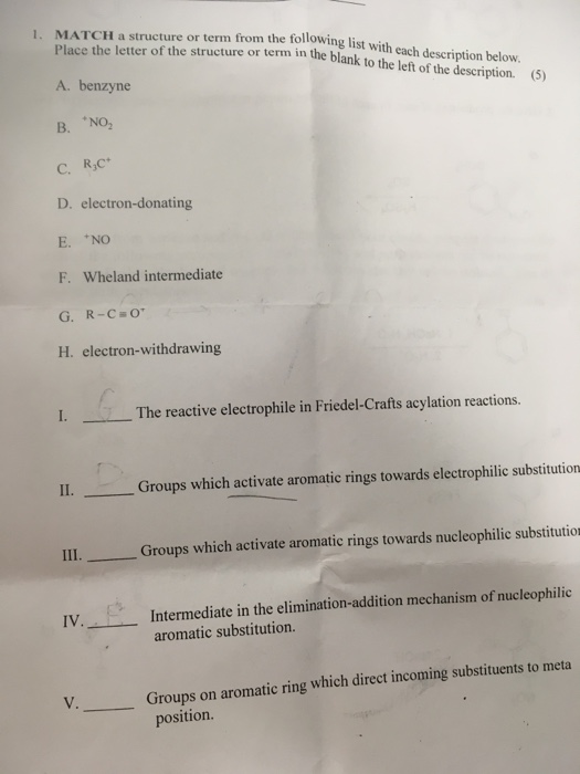 Solved MATCH a structure or term from the following list | Chegg.com