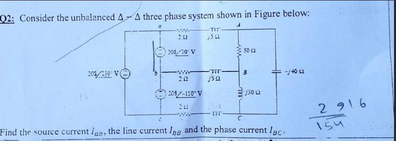 Solved Q2: Consider the unbalanced A- A three phase system | Chegg.com