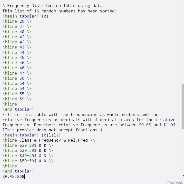 Solved A Frequency Distribution Table using data This list | Chegg.com