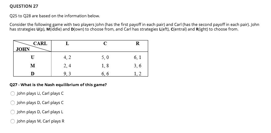 Solved QUESTION 27 Q25 to Q28 are based on the information | Chegg.com