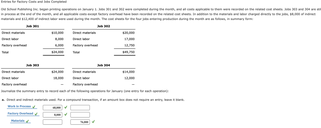 Solved Entries for Factory Costs and Jobs Completed Old | Chegg.com