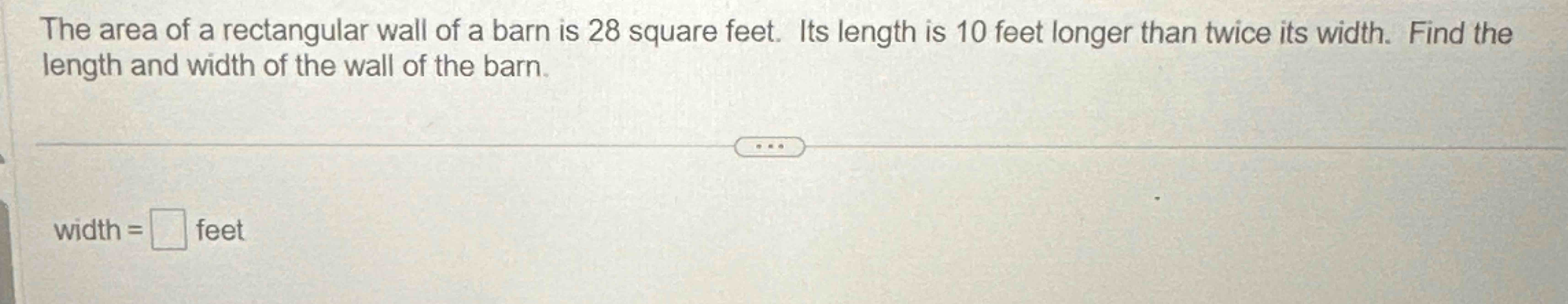 Solved The Area Of A Rectangular Wall Of A Barn Is 28 Chegg solved-the-area-of-a-rectangular-wall-of-a-barn-is-28-chegg