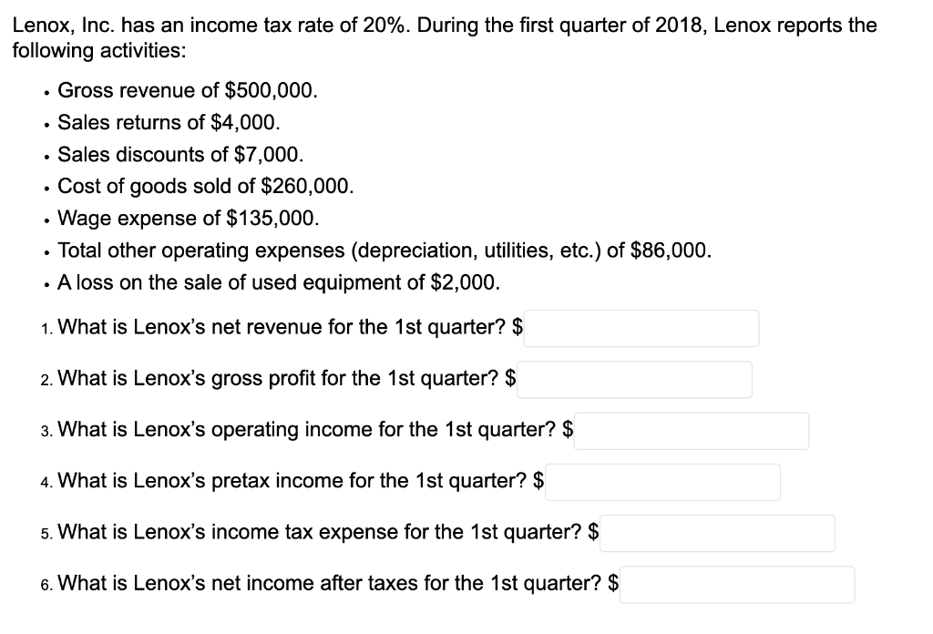 Solved Lenox, Inc. has an tax rate of 20. During the