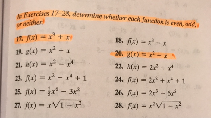 Solved In Exercises 17 28, determine whether each function | Chegg.com