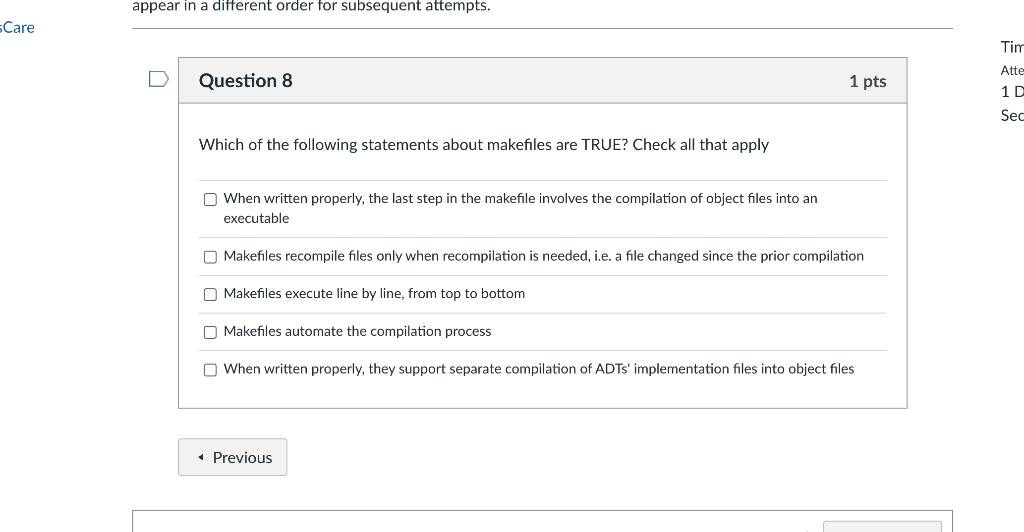 Solved Which Of The Following Statements About Makefiles Are | Chegg.com