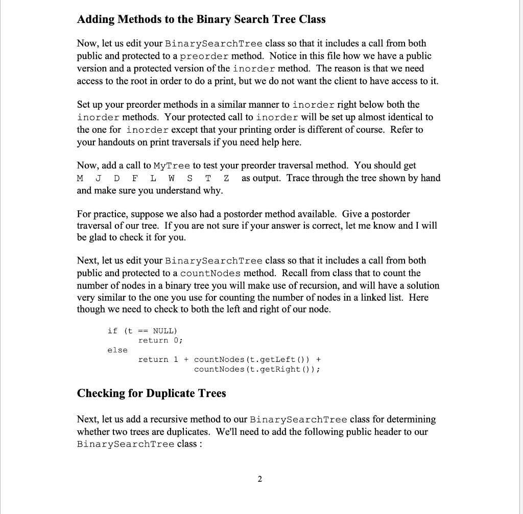 Solved Adding Methods to the Binary Search Tree Class Now, | Chegg.com