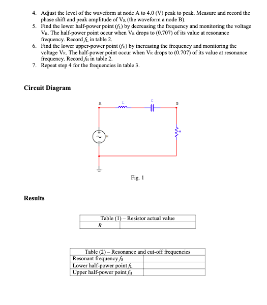 Solved Pre-Lab Work 1. Calculate the resonance frequency of | Chegg.com