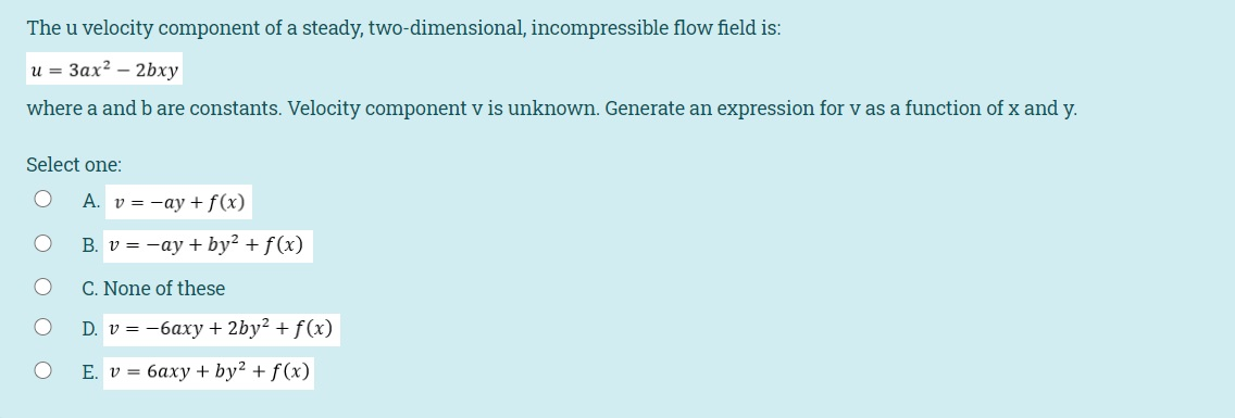 Solved The U Velocity Component Of A Steady Two Dimensio Chegg Com