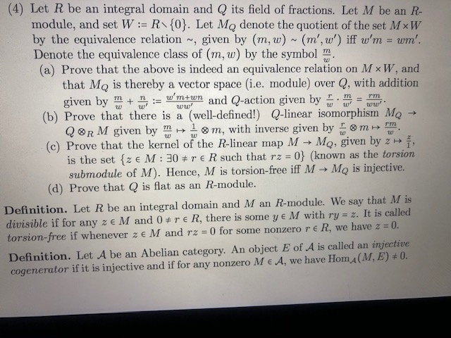 m חזיז ww? (4) Let R be an integral domain and Q its | Chegg.com
