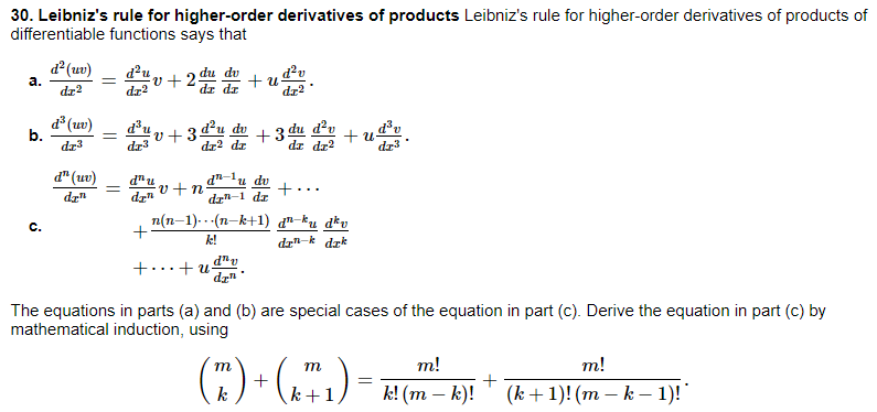 Solved 30 Leibnizs Rule For Higher Order Derivatives Of 8494