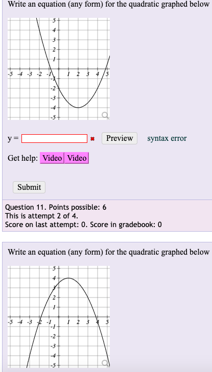 Solved Write an equation (any form) for the quadratic | Chegg.com