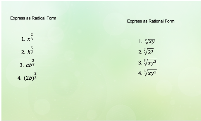 Solved Express as Radical Form Express as Rational Form 2 1. | Chegg.com