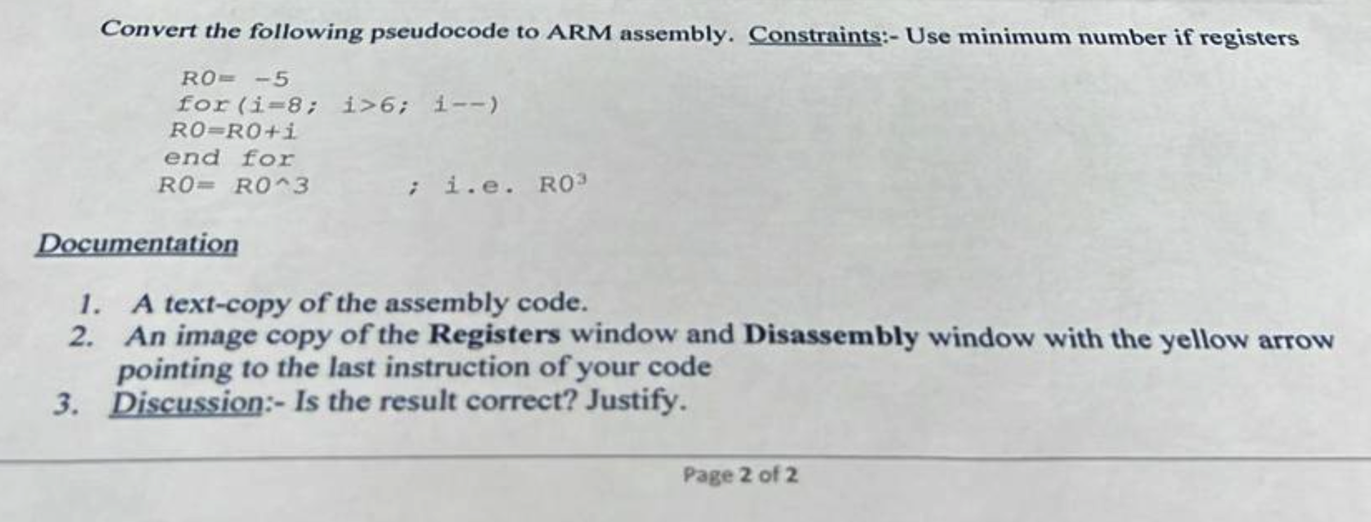 Solved Convert the following pseudocode to ARM assembly. | Chegg.com