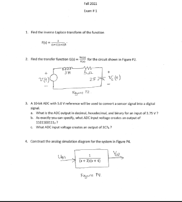 Solved Fall 2021 Exam #1 1. Find the inverse Laplace | Chegg.com