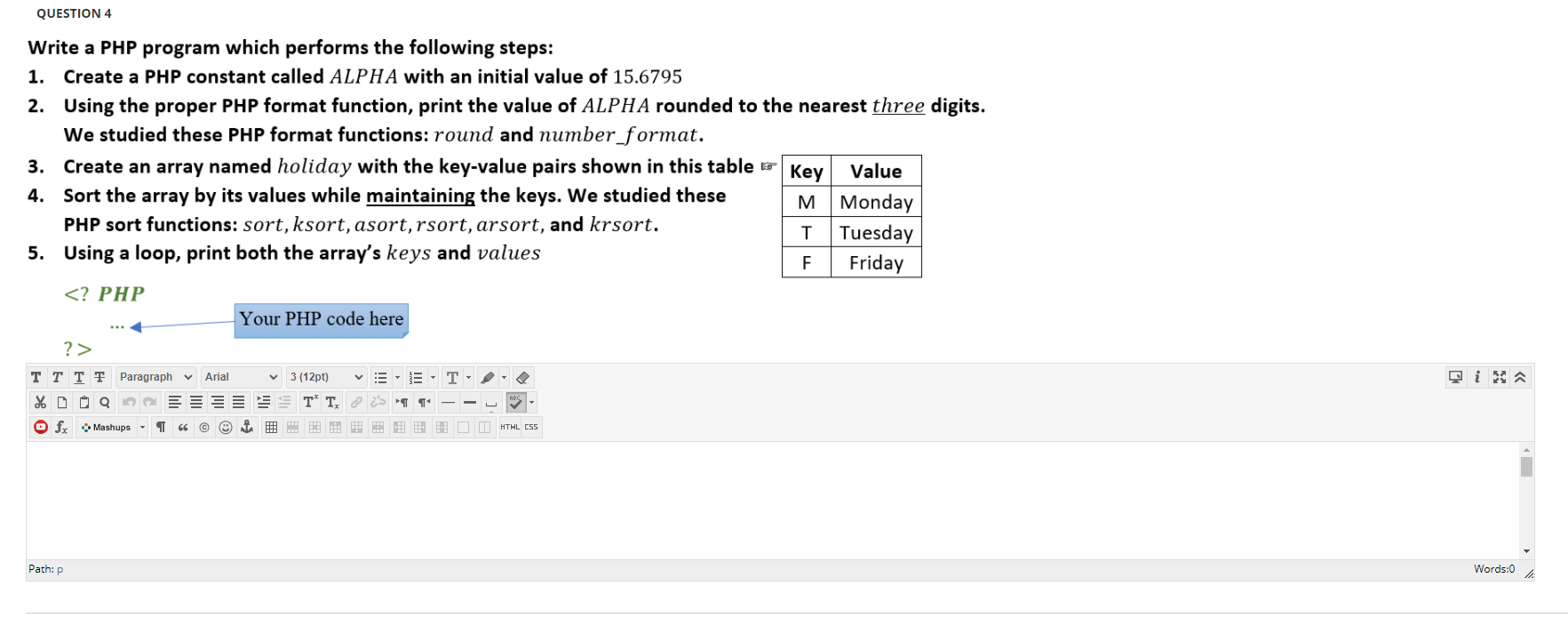 Solved QUESTION 4 Write a PHP program which performs the | Chegg.com