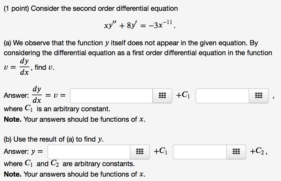 Solved (1 point) Consider the second order differential | Chegg.com