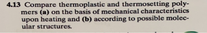 Solved 4.13 Compare Thermoplastic And Thermosetting Poly- | Chegg.com