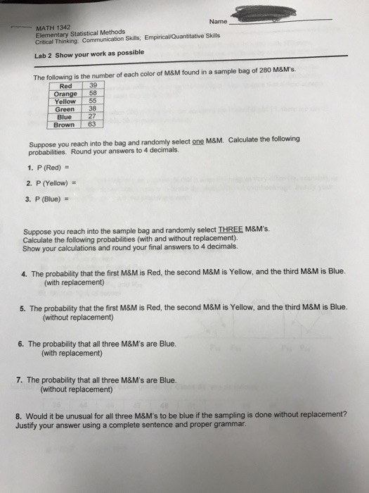 Solved name math 1342 elementary statistical methods chegg