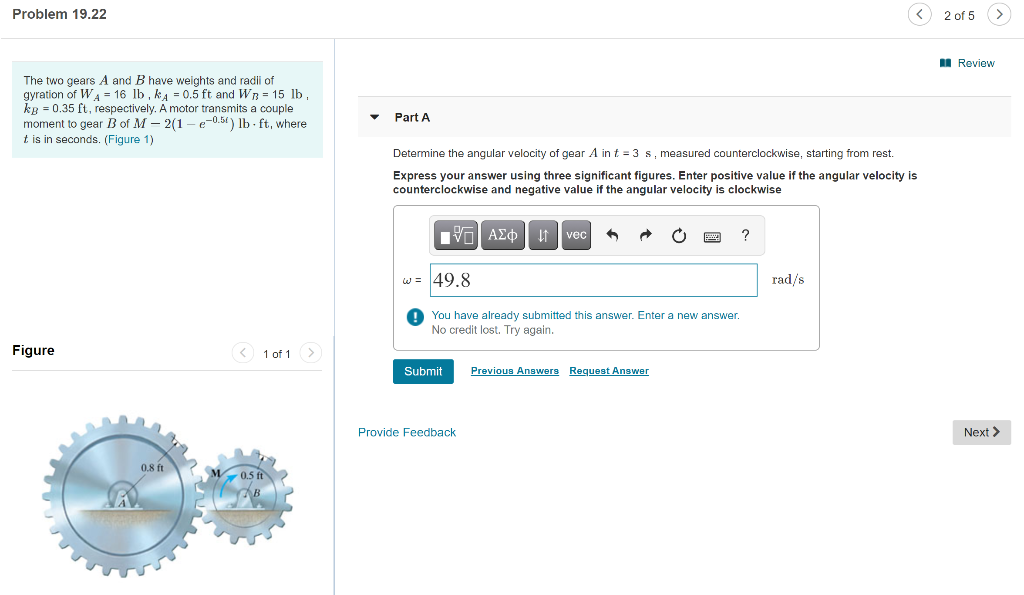Solved Problem 19.22 2 of 5 > Review The two gears A and B | Chegg.com
