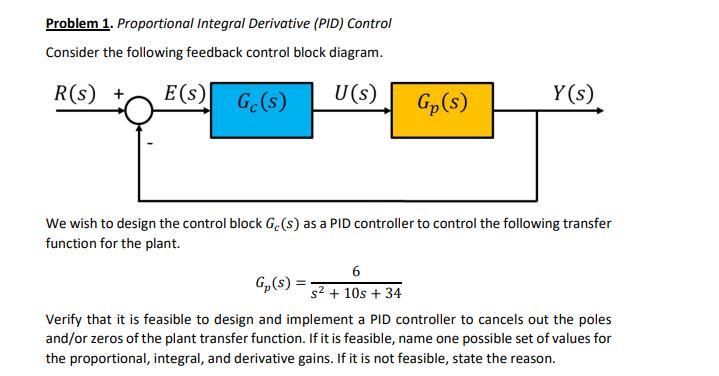 Solved Problem 1. Proportional Integral Derivative (PID) | Chegg.com