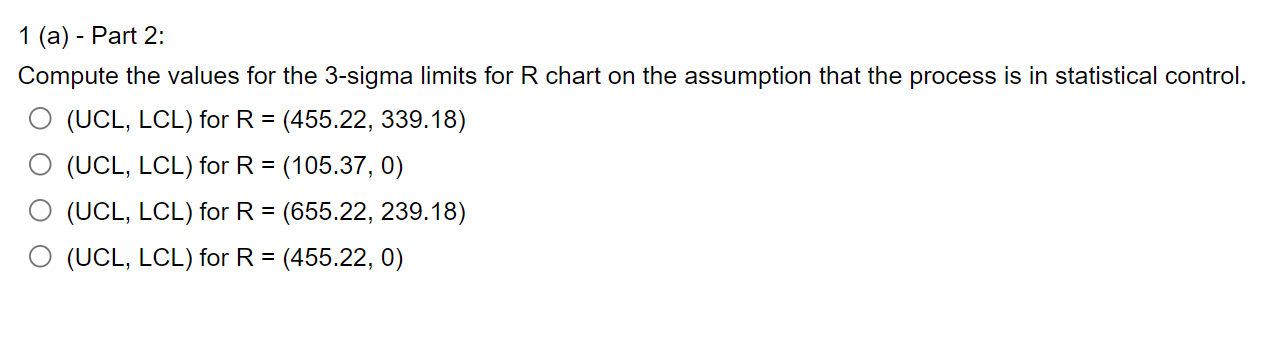 Solved 1) a.) Control charts for Xˉ and R are maintained on | Chegg.com