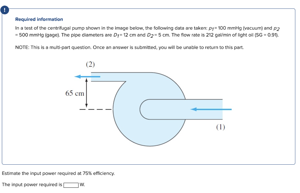Solved Required information In a test of the centrifugal | Chegg.com