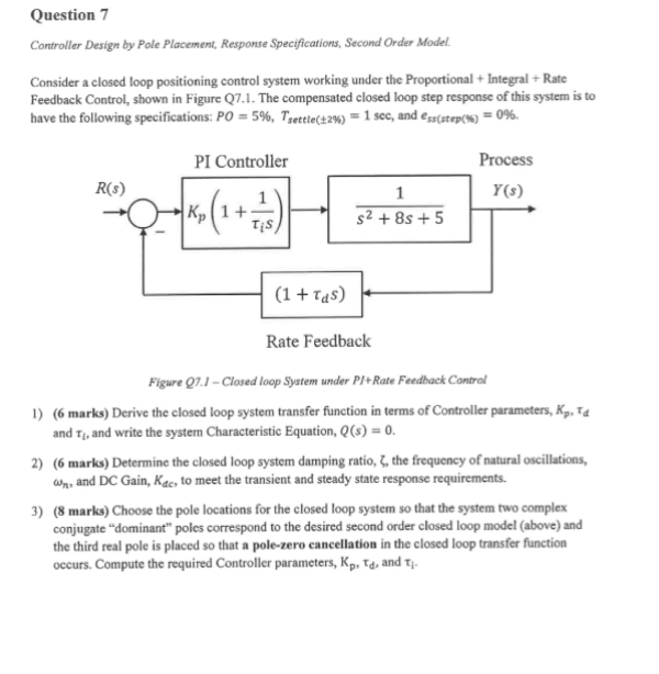 Question 7 Controller Design by Pole Placement, | Chegg.com