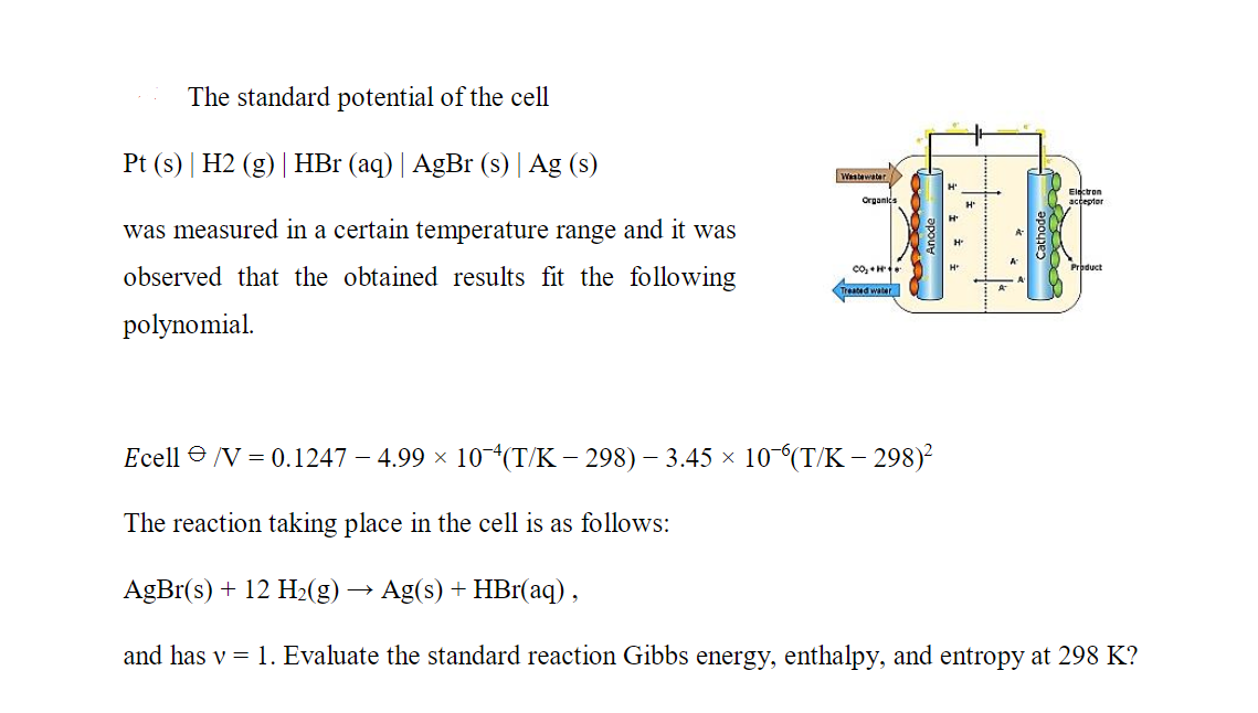 Solved The standard potential of the cell Pt (s) H2 (g)