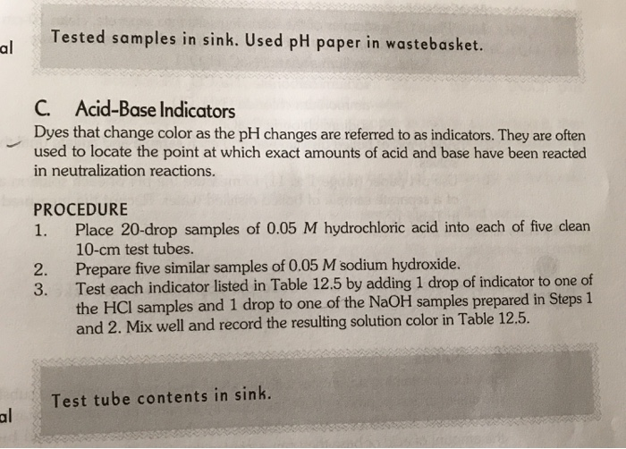 In Part C of the experiment, you are told to dispose | Chegg.com