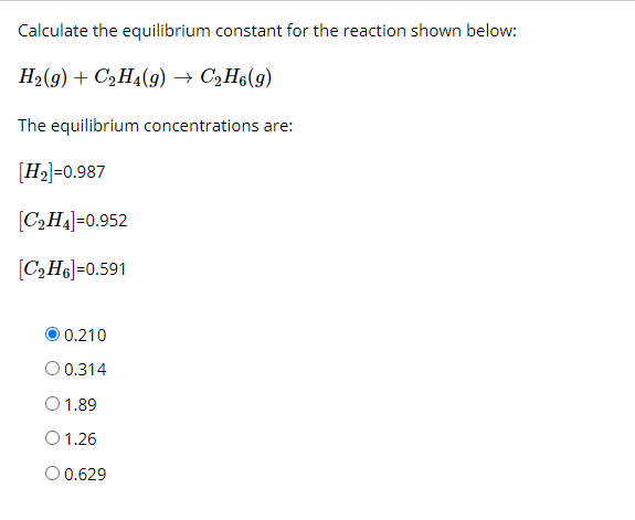 Solved Calculate the equilibrium constant for the reaction | Chegg.com