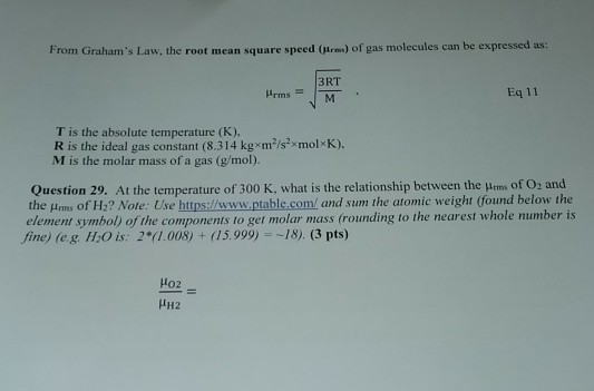 Solved Rom Graham S Law The Root Mean Square Speed Fr Chegg Com