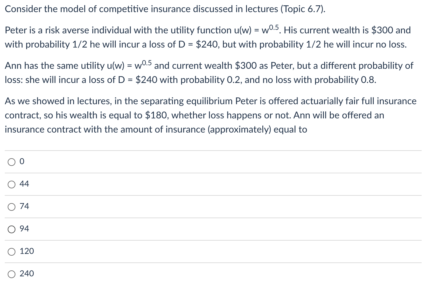 Solved Consider The Model Of Competitive Insurance Discussed | Chegg.com