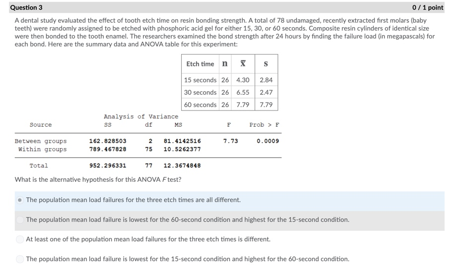 Solved Question 3 0/1 point A dental study evaluated the
