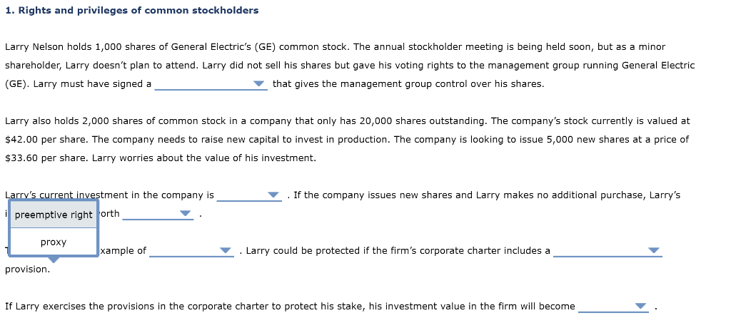 1. Rights And Privileges Of Common Stockholders Larry | Chegg.com