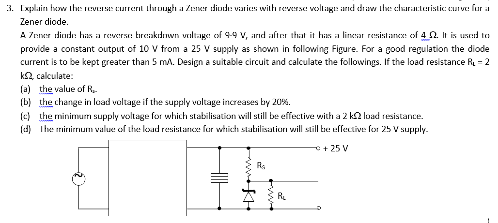 Solved 3. Explain how the reverse current through a Zener | Chegg.com