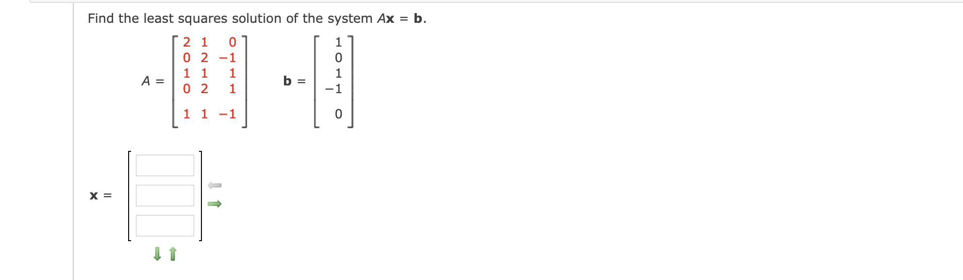 Solved Find the least squares solution of the system Ax = b. | Chegg.com