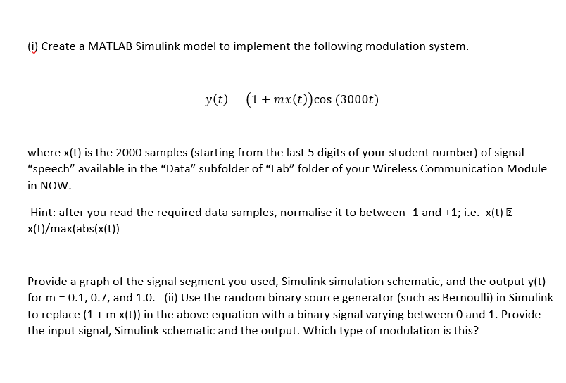 (i) Create A MATLAB Simulink Model To Implement The | Chegg.com