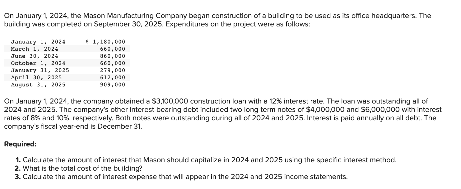 Solved On January 1,2024 , the Mason Manufacturing Company