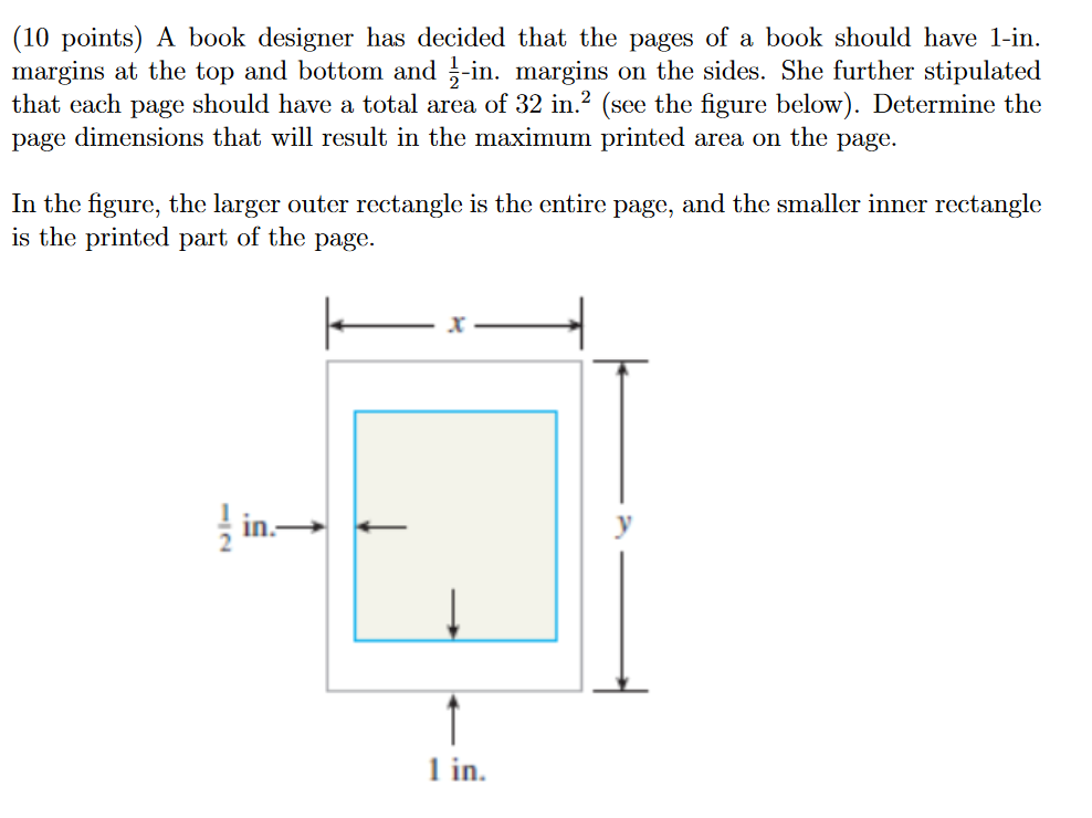 Solved (10 points) A book designer has decided that the | Chegg.com