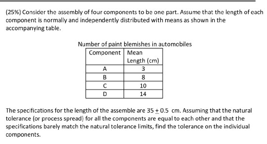 Solved (25%) Consider the assembly of four components to be | Chegg.com